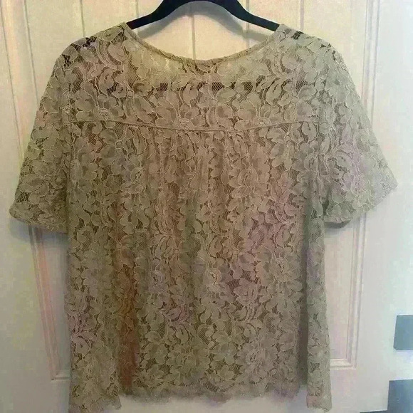 LOFT lace tan top women’s large - Picture 3 of 6